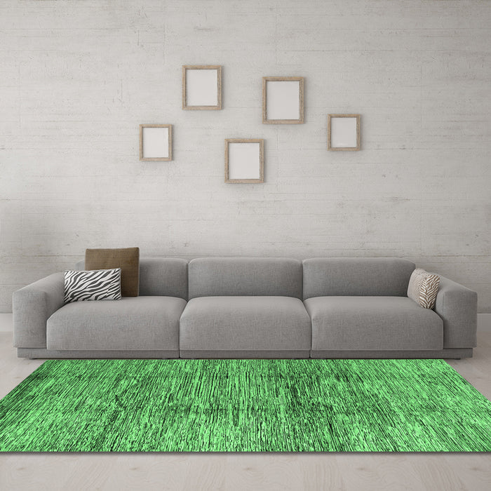 Machine Washable Abstract Emerald Green Modern Area Rugs in a Living Room,, wshabs3317emgrn