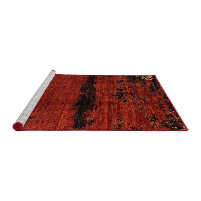 Sideview of Machine Washable Abstract Saffron Red Rug, wshabs3318
