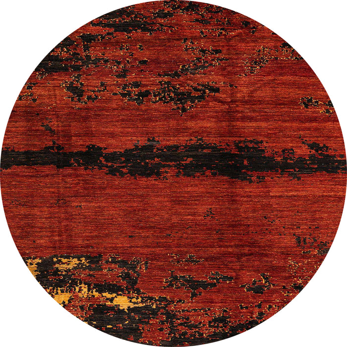 Round Abstract Saffron Red Modern Rug, abs3318