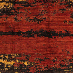 Square Machine Washable Abstract Saffron Red Rug, wshabs3318