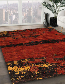 Abstract Saffron Red Modern Rug in Family Room, abs3318