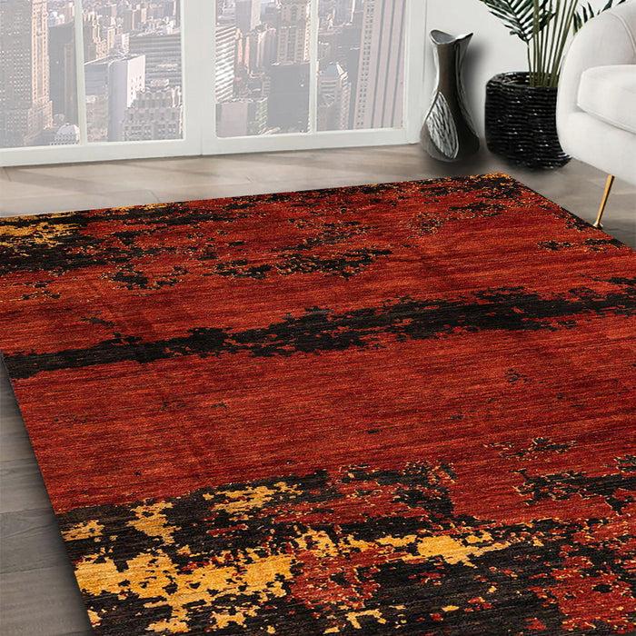 Machine Washable Abstract Saffron Red Rug in a Family Room, wshabs3318