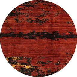 Round Machine Washable Abstract Saffron Red Rug, wshabs3318