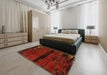 Machine Washable Abstract Saffron Red Rug in a Bedroom, wshabs3318