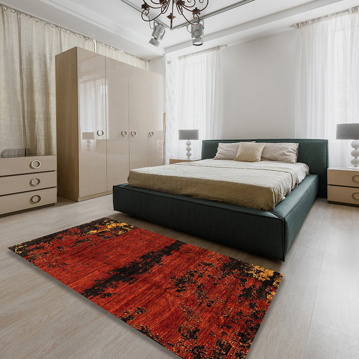 Abstract Saffron Red Modern Rug in a Bedroom, abs3318