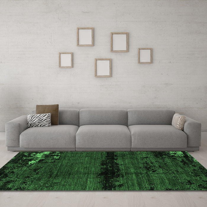 Machine Washable Abstract Emerald Green Modern Area Rugs in a Living Room,, wshabs3318emgrn