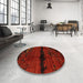 Round Machine Washable Abstract Saffron Red Rug in a Office, wshabs3318