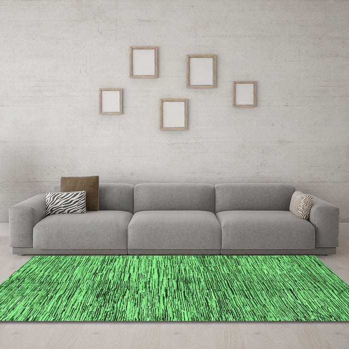 Machine Washable Abstract Emerald Green Modern Area Rugs in a Living Room,, wshabs3319emgrn