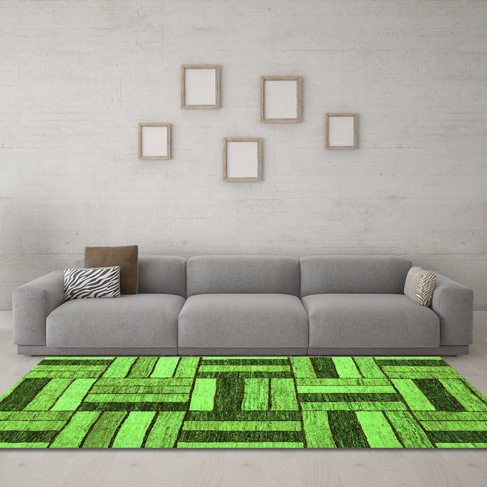 Machine Washable Abstract Green Modern Area Rugs in a Living Room,, wshabs331grn