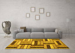 Machine Washable Abstract Yellow Modern Rug in a Living Room, wshabs331yw