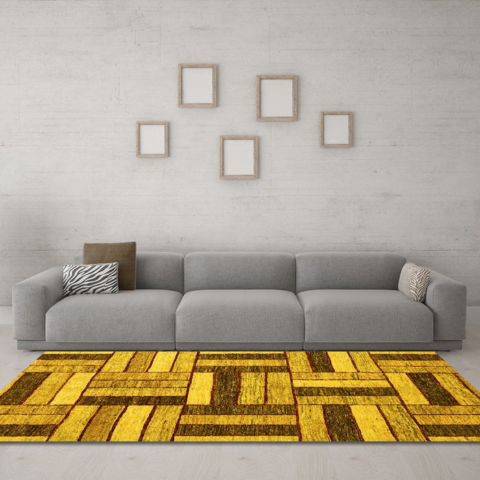 Machine Washable Abstract Yellow Modern Rug in a Living Room, wshabs331yw