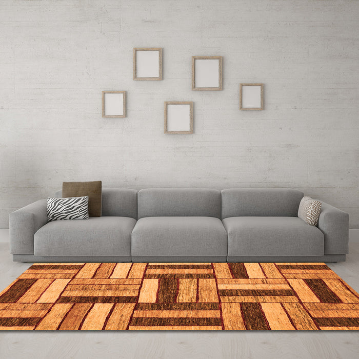 Machine Washable Abstract Orange Modern Area Rugs in a Living Room, wshabs331org