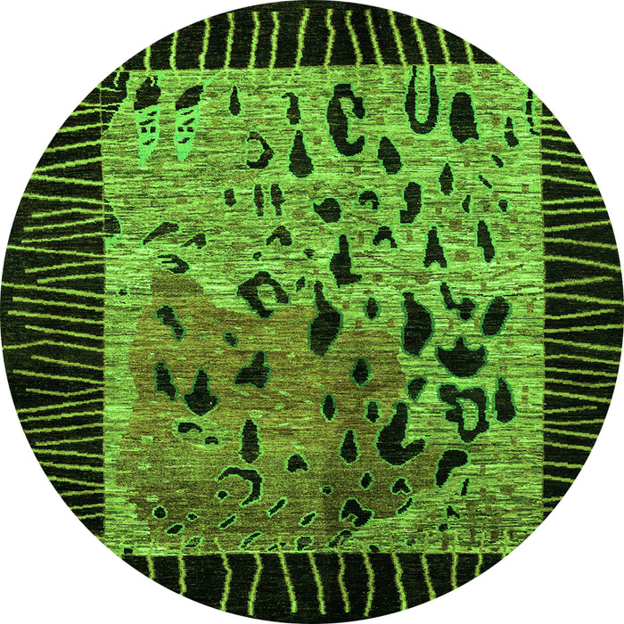 Round Machine Washable Animal Green Modern Area Rugs, wshabs3320grn