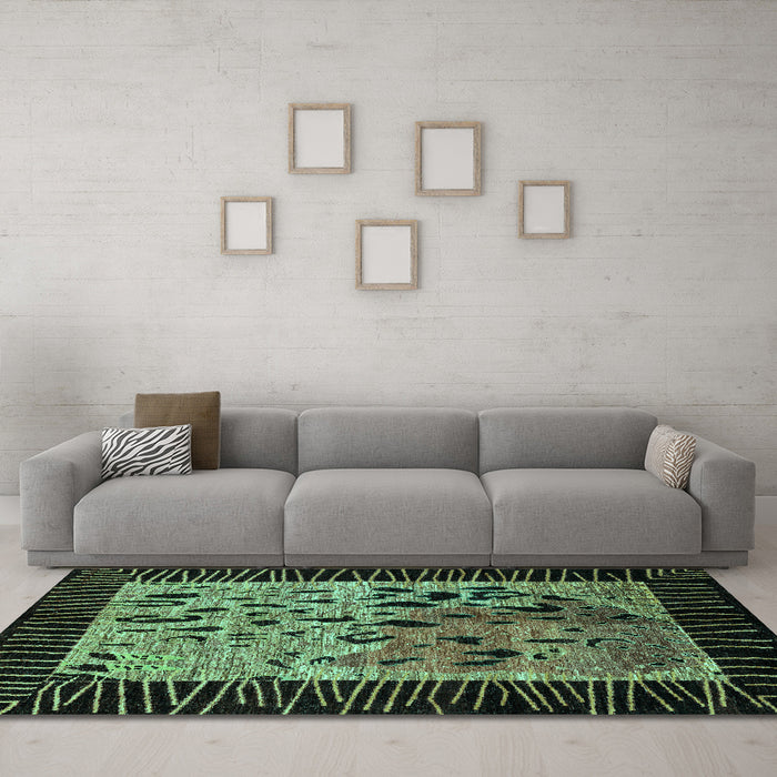 Machine Washable Animal Turquoise Modern Area Rugs in a Living Room,, wshabs3320turq