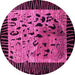 Round Machine Washable Animal Pink Modern Rug, wshabs3320pnk