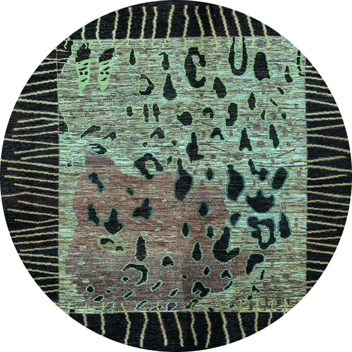 Round Machine Washable Animal Light Blue Modern Rug, wshabs3320lblu