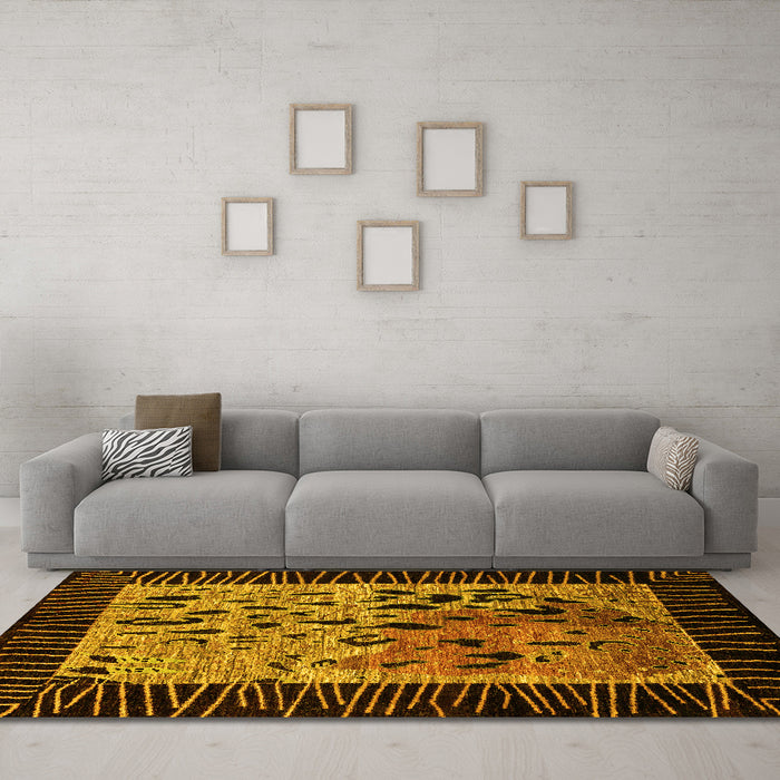 Machine Washable Animal Yellow Modern Rug in a Living Room, wshabs3320yw