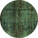 Round Machine Washable Abstract Turquoise Modern Area Rugs, wshabs3321turq