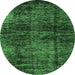 Round Machine Washable Abstract Emerald Green Modern Area Rugs, wshabs3321emgrn