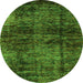 Round Machine Washable Abstract Green Modern Area Rugs, wshabs3321grn