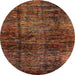 Round Abstract Dark Red Modern Rug, abs3321