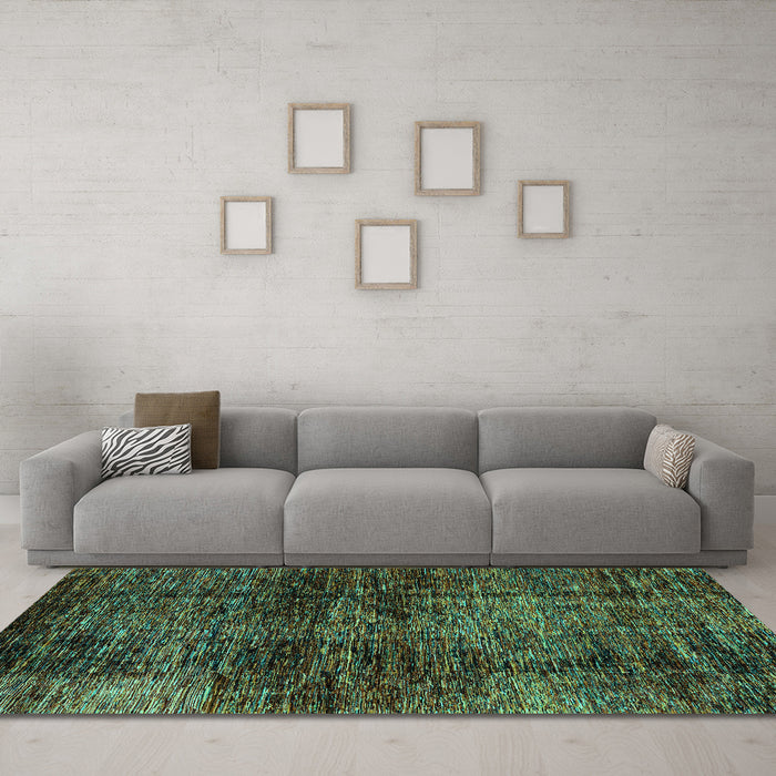 Machine Washable Abstract Turquoise Modern Area Rugs in a Living Room,, wshabs3321turq
