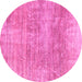 Round Machine Washable Abstract Pink Modern Rug, wshabs3322pnk