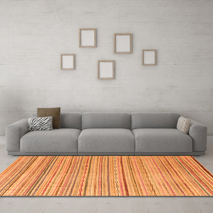 Machine Washable Abstract Orange Modern Area Rugs in a Living Room, wshabs3323org