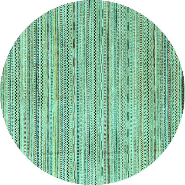 Round Machine Washable Abstract Turquoise Modern Area Rugs, wshabs3323turq