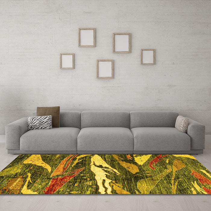 Machine Washable Abstract Yellow Modern Rug in a Living Room, wshabs3324yw