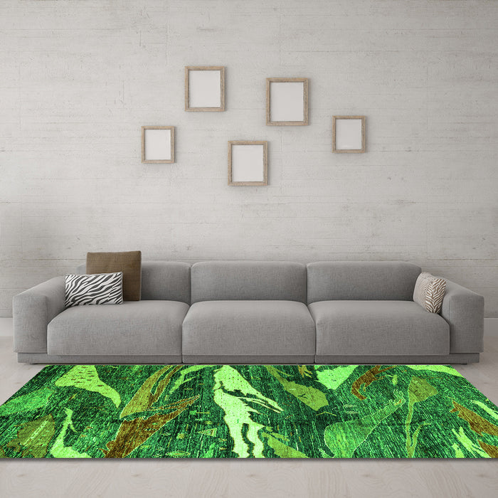 Machine Washable Abstract Green Modern Area Rugs in a Living Room,, wshabs3324grn