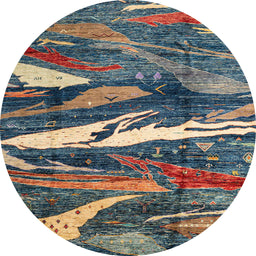 Round Machine Washable Abstract Black Rug, wshabs3324