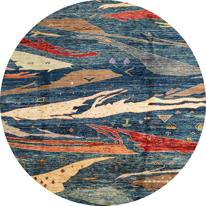 Round Machine Washable Abstract Black Rug, wshabs3324