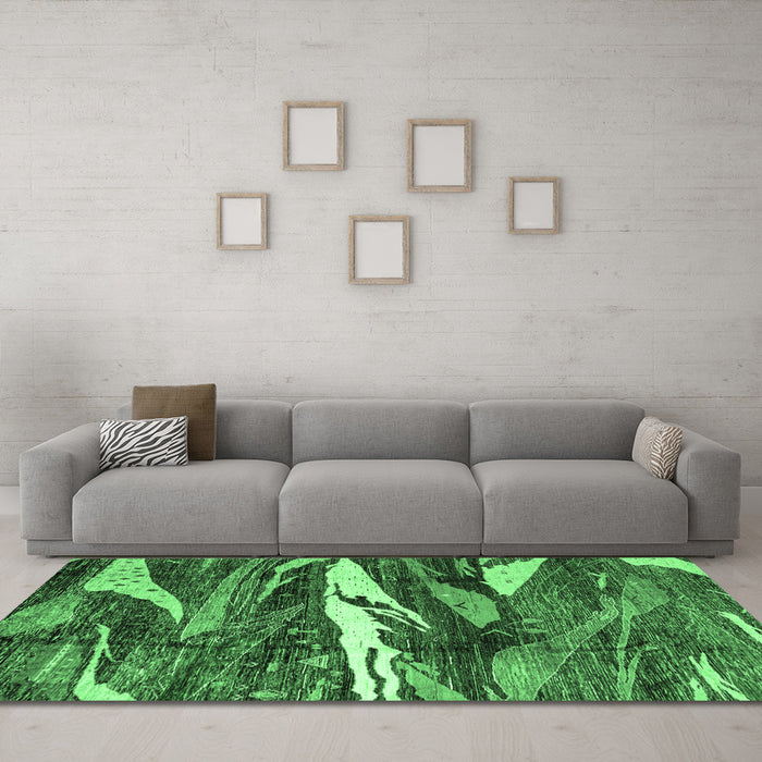 Machine Washable Abstract Emerald Green Modern Area Rugs in a Living Room,, wshabs3324emgrn