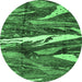 Round Abstract Emerald Green Modern Rug, abs3324emgrn