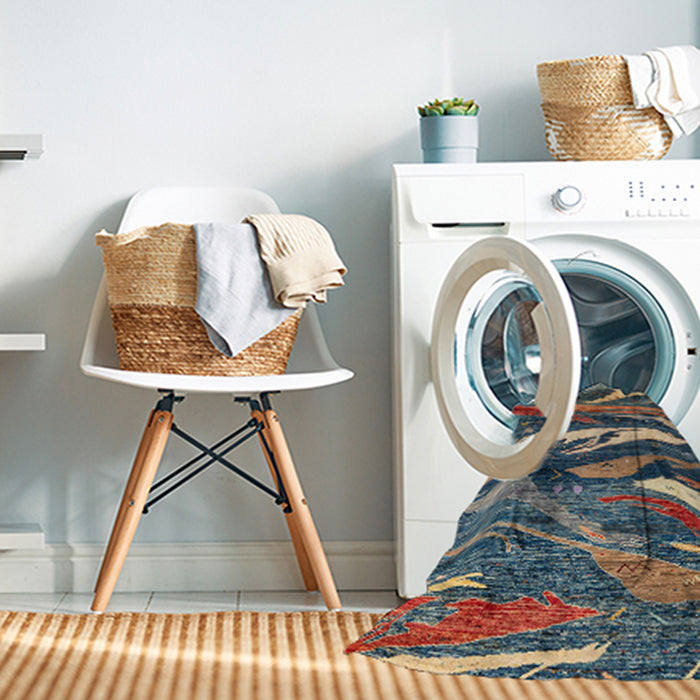 Machine Washable Abstract Black Rug in a Washing Machine, wshabs3324