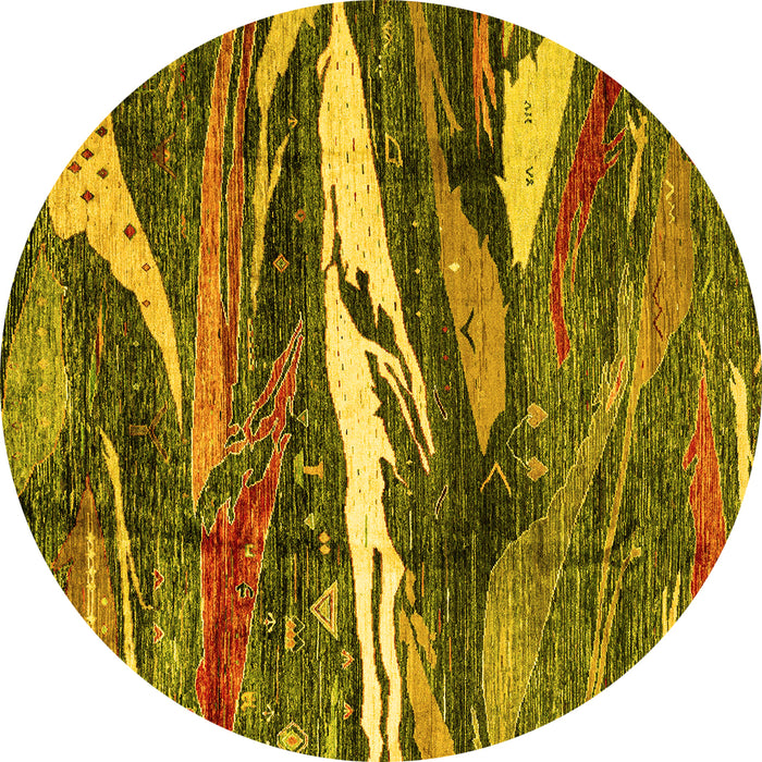 Round Machine Washable Abstract Yellow Modern Rug, wshabs3324yw