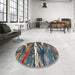 Round Machine Washable Abstract Black Rug in a Office, wshabs3324