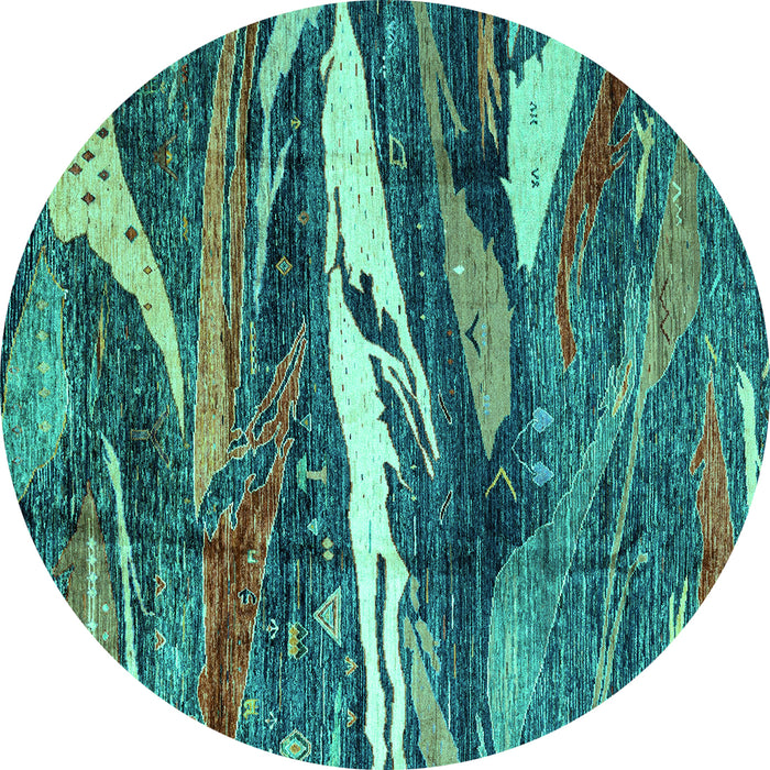 Round Machine Washable Abstract Turquoise Modern Area Rugs, wshabs3324turq