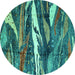 Round Machine Washable Abstract Turquoise Modern Area Rugs, wshabs3324turq