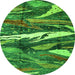 Round Machine Washable Abstract Green Modern Area Rugs, wshabs3324grn