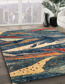 Machine Washable Abstract Black Rug in a Family Room, wshabs3324