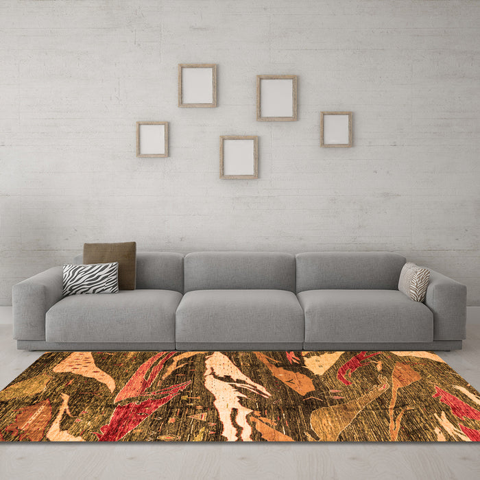 Machine Washable Abstract Orange Modern Area Rugs in a Living Room, wshabs3324org
