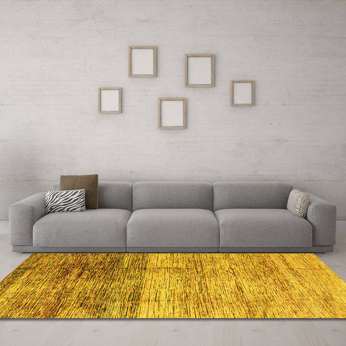 Machine Washable Abstract Yellow Modern Rug in a Living Room, wshabs3325yw