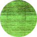 Round Machine Washable Abstract Green Modern Area Rugs, wshabs3325grn