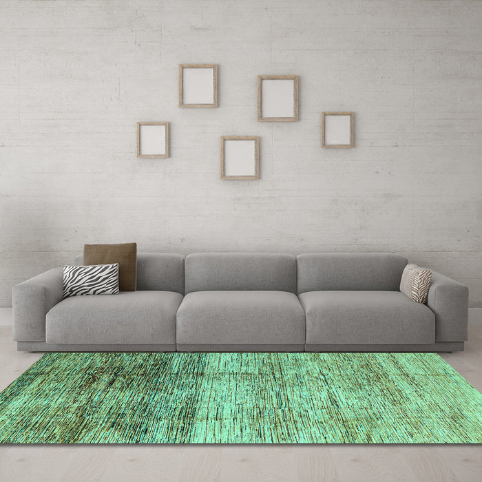 Machine Washable Abstract Turquoise Modern Area Rugs in a Living Room,, wshabs3325turq