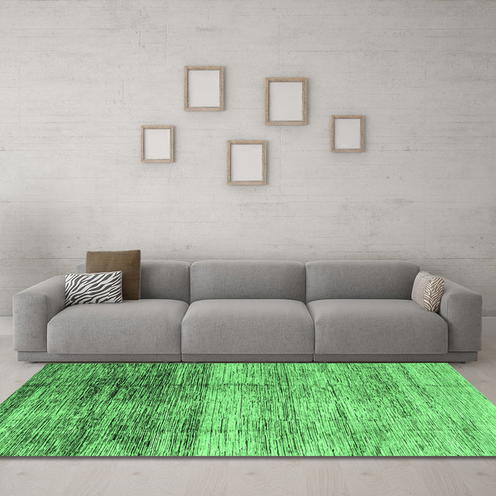 Machine Washable Abstract Emerald Green Modern Area Rugs in a Living Room,, wshabs3325emgrn