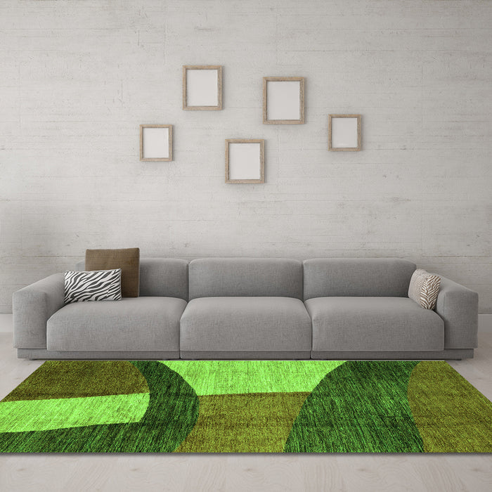 Machine Washable Abstract Green Modern Area Rugs in a Living Room,, wshabs3326grn