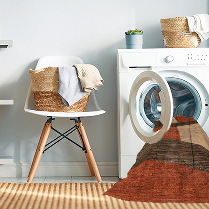 Machine Washable Abstract Tomato Red Rug in a Washing Machine, wshabs3326