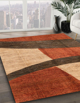 Abstract Red Modern Rug in Family Room, abs3326